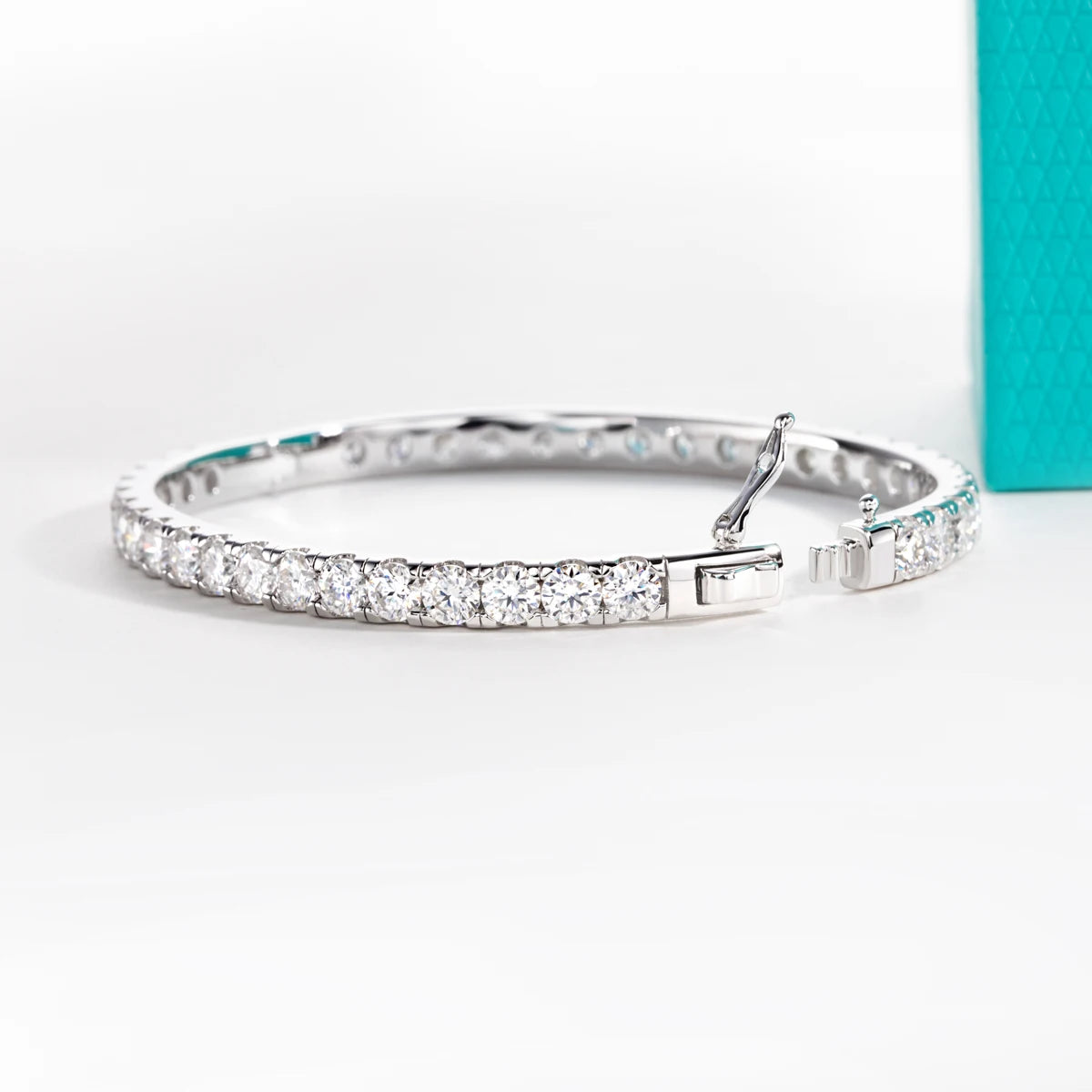 AnuJewel 4mm(11.7cttw) Moissanite Eternity Bracelet 925 Sterling Silver 18K White Gold Plated Classic Bangle for Women Jewelry