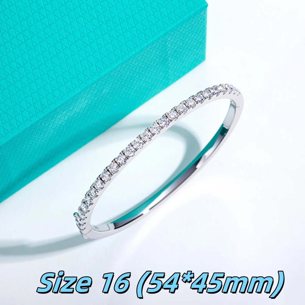 The Lace Bracelet worn — moissanite half-eternity bangle, 18K white gold plated — Aurora Moissanite
