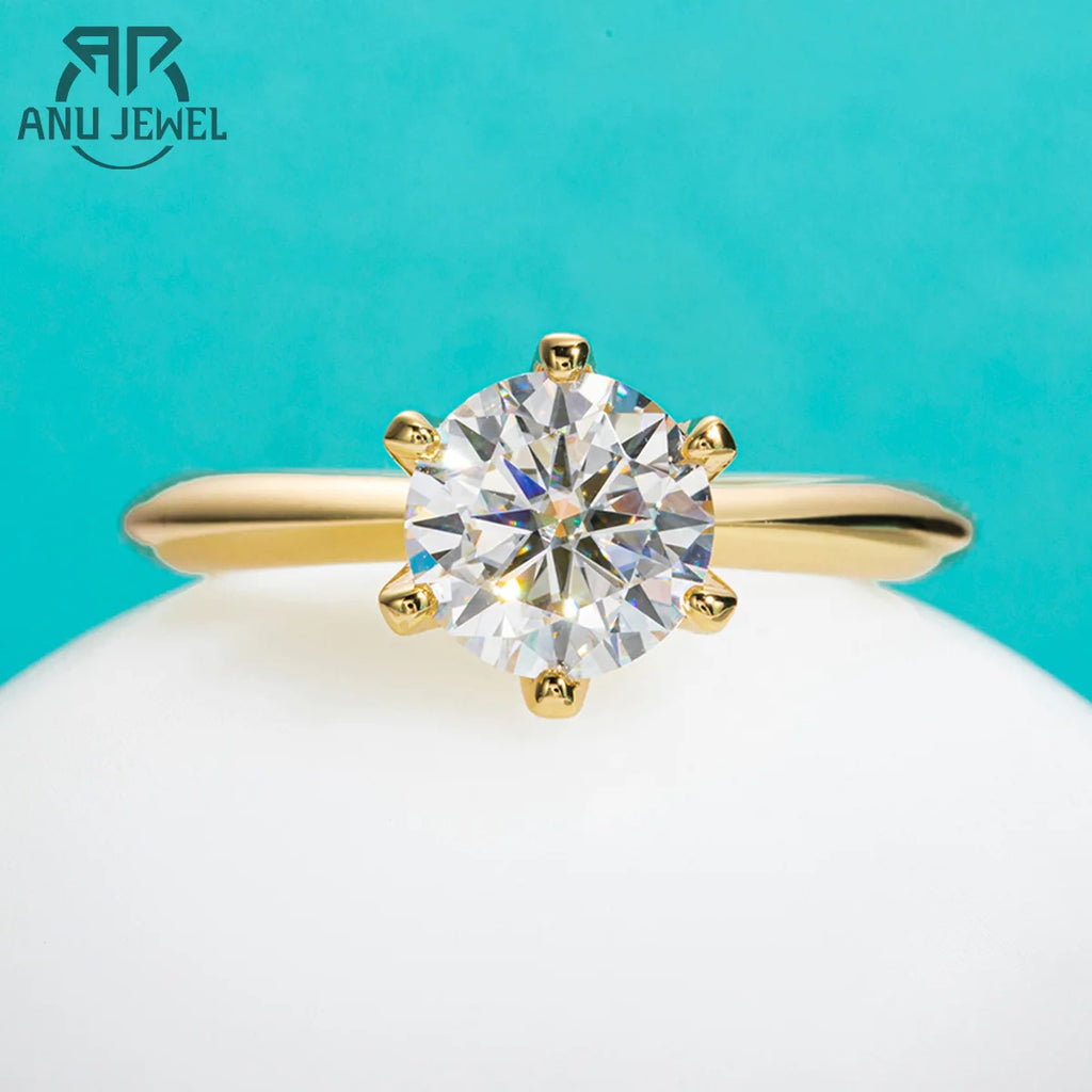 2ct or 3ct round moissanite solitaire, 14K yellow gold plated S925 — Aurora Moissanite