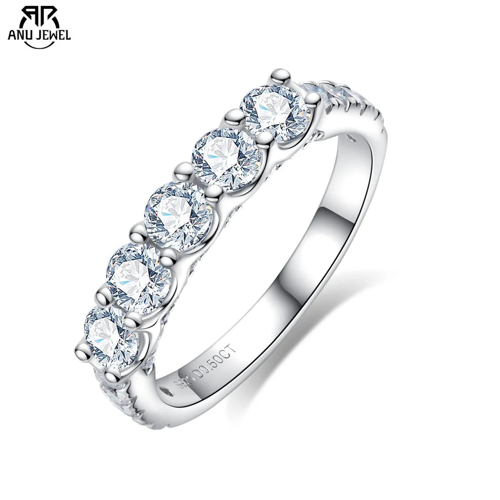 4mm 5-stone moissanite wedding band 1.5cttw, 18K white gold plated S925 — Aurora Moissanite