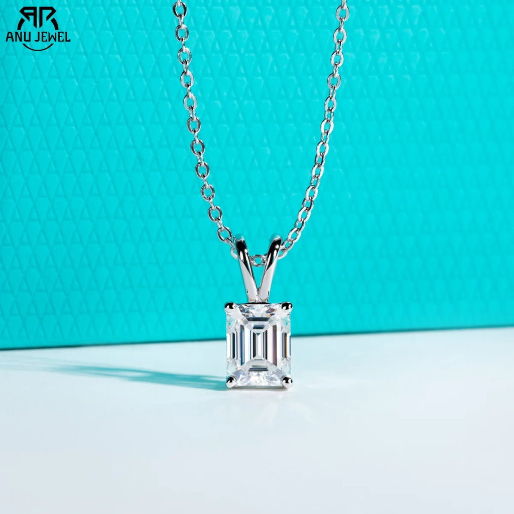 AnuJewel 2ct/3ct/4ct/5ct D Color Emerald Cut Moissanite Diamond Pendant Necklace 925 Sterling Silver Jewelry Gifts for Women
