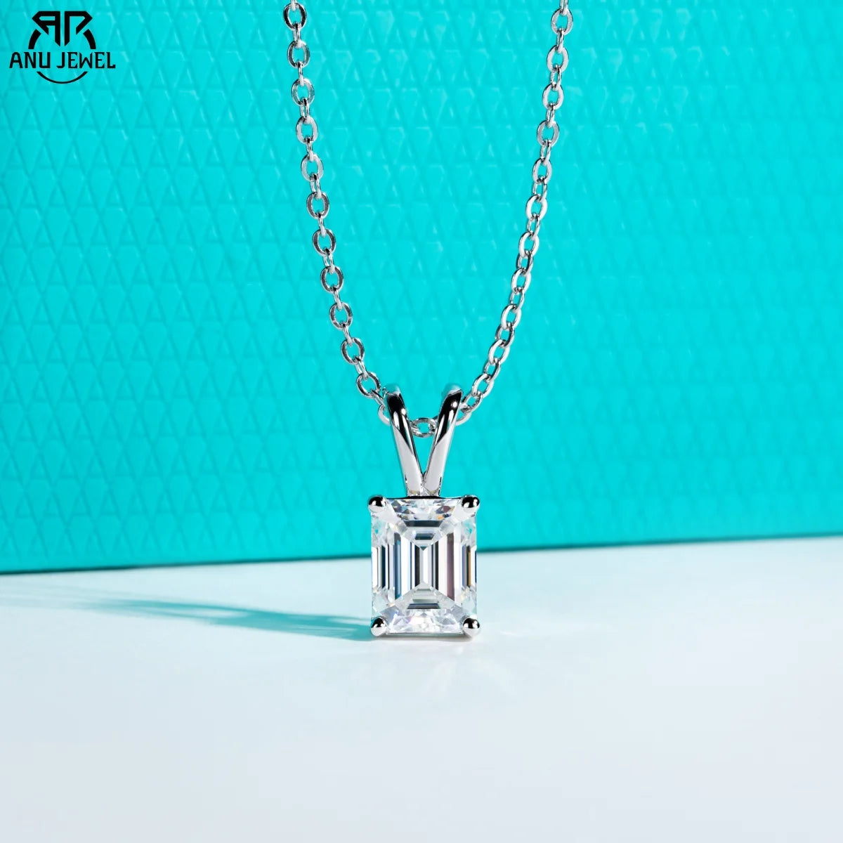 AnuJewel 2ct/3ct/4ct/5ct D Color Emerald Cut Moissanite Diamond Pendant Necklace 925 Sterling Silver Jewelry Gifts for Women