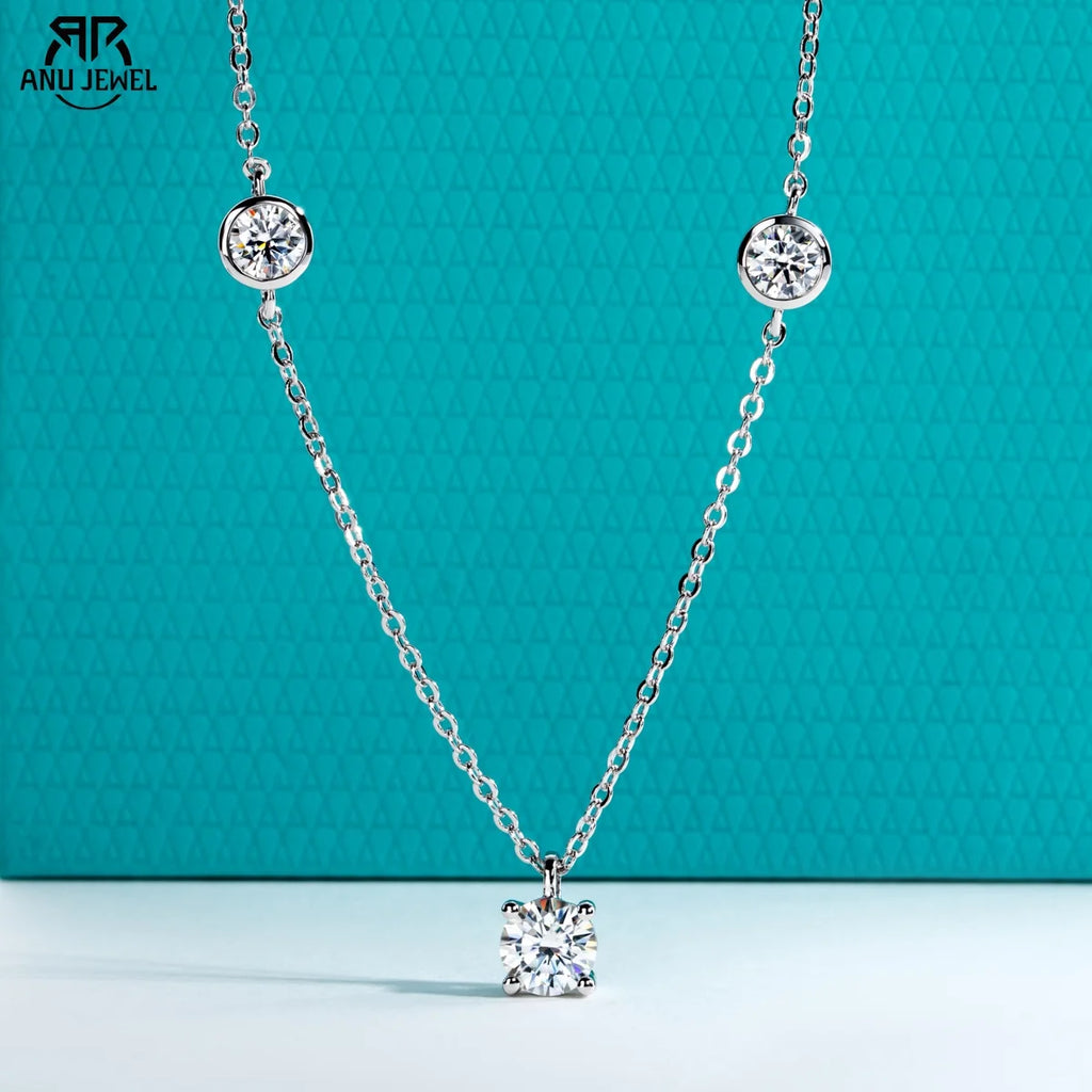 AnuJewel D Color 3cttw Moissanite Classic Pendant Necklace 925 Sterling Silver Wedding Anniversary Gifts for Women Jewelry