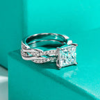 Princess cut moissanite 3ct 9mm D color VVS1, bridal set detail — Aurora Moissanite