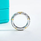 The Lace Band lifestyle — moissanite cross pattern eternity ring worn on finger — Aurora Moissanite