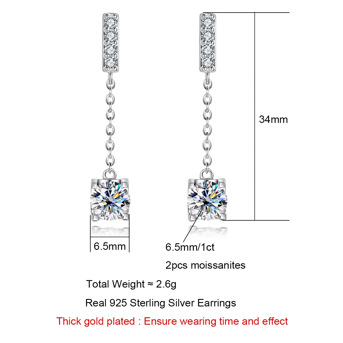 The Lace Earrings — 1ct moissanite classic, front view, white gold — Aurora Moissanite