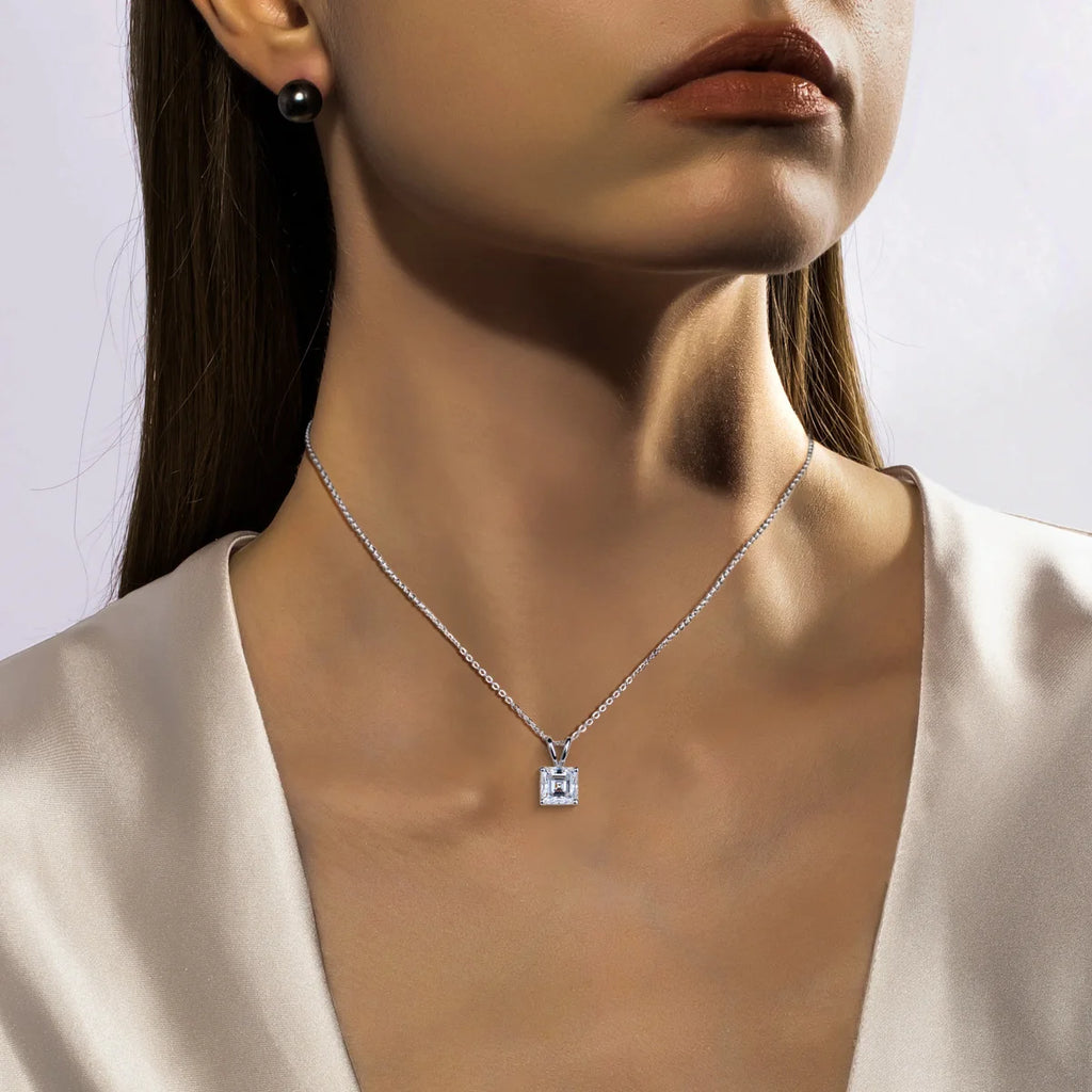 AnuJewel 2-5ct Asscher Moissanite Necklace 0.5-3ct Earrings 925 Sterling Silver 18k Gold Plated Wedding Jewelry Set for Woman