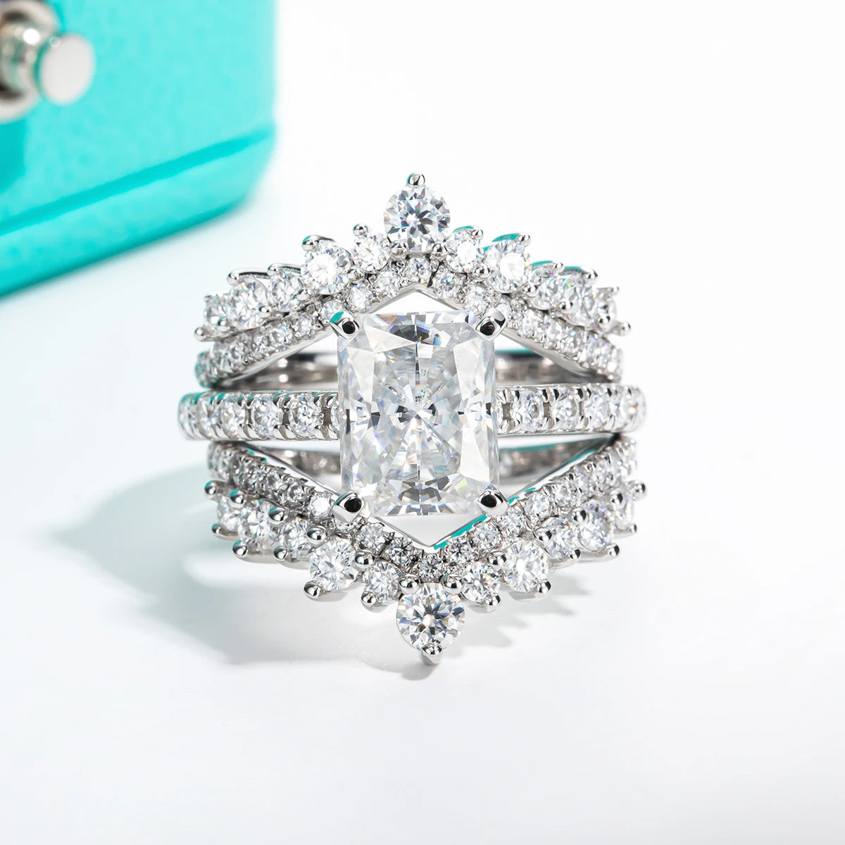 The Drift Ring lifestyle — 3ct radiant moissanite solitaire worn on finger — Aurora Moissanite