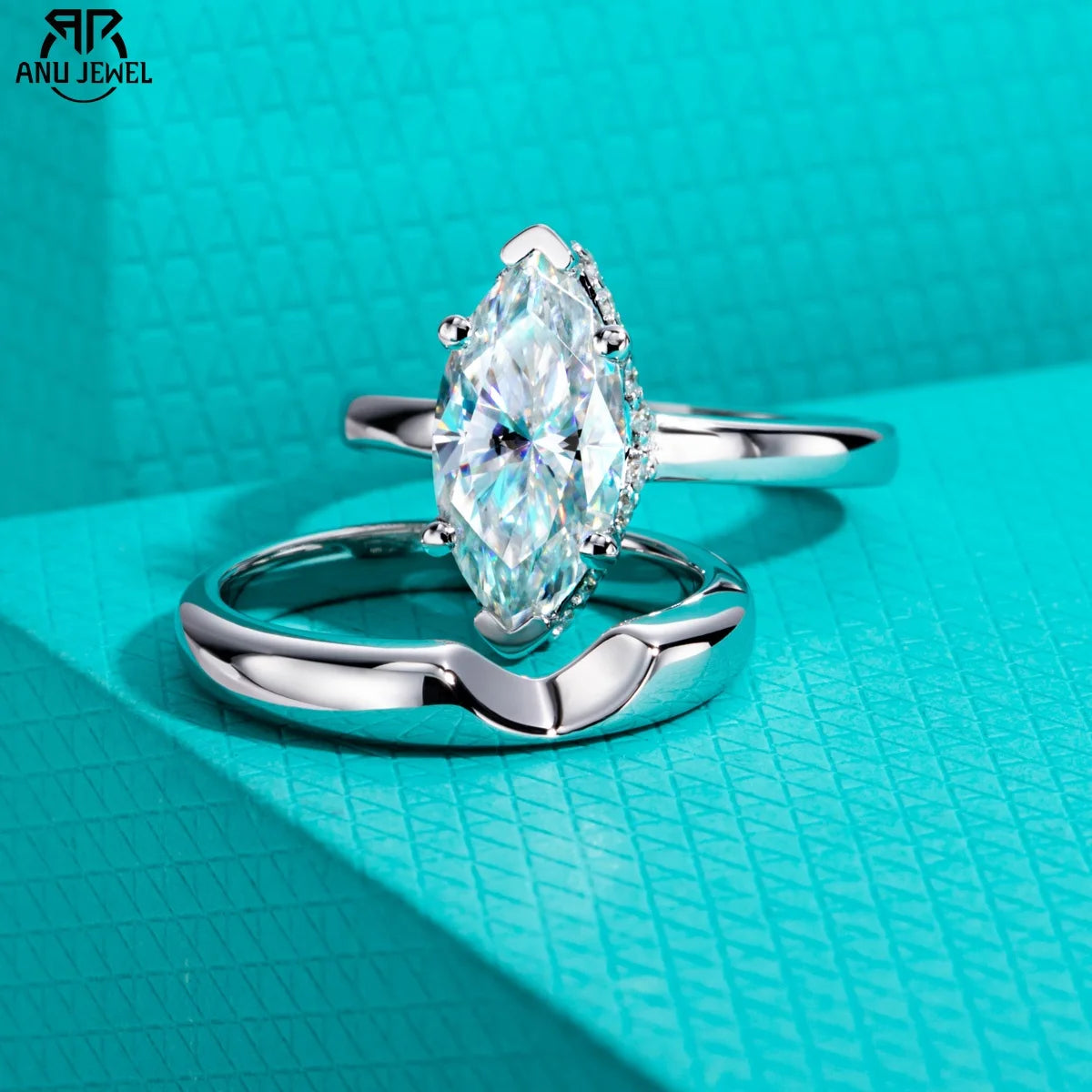 3ct marquise moissanite bridal set, 18K gold plated S925 — Aurora Moissanite