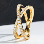 The Thorn Band lifestyle — moissanite crossover ring worn on finger — Aurora Moissanite