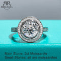 3ct round moissanite halo engagement ring, S925 sterling silver — Aurora Moissanite