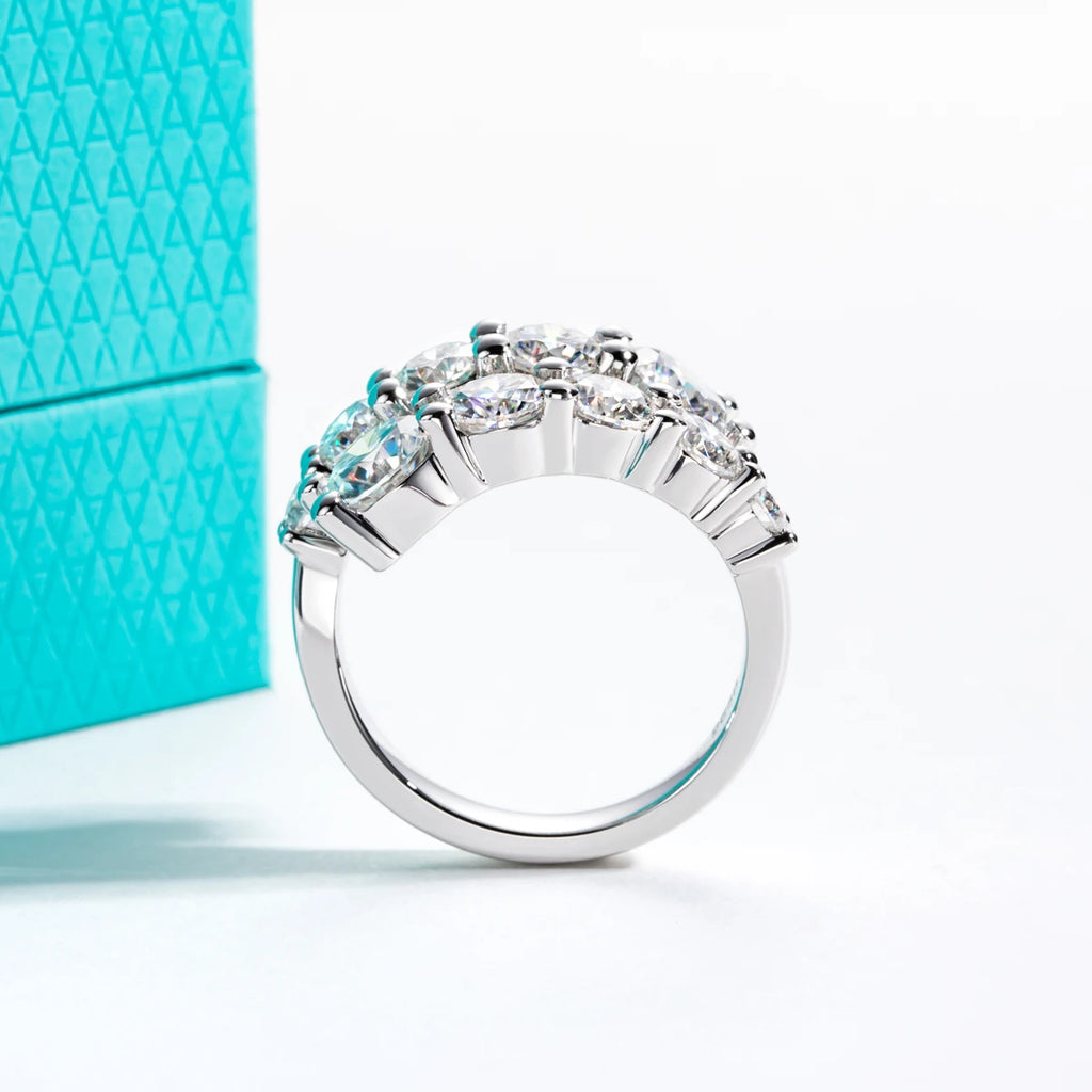 4.2cttw moissanite wedding band, side profile view, S925 silver — Aurora Moissanite