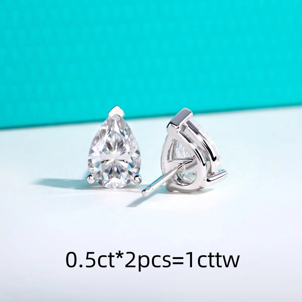 AnuJewel Classic Stud Earrings for Women 1cttw-6cttw Pear Moissanites 925 Sterling Silver D Color VVS1 Moissanite Earrings