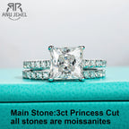 3ct princess moissanite engagement ring or bridal set, S925 silver — Aurora Moissanite