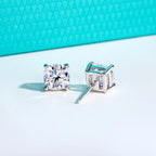 Cushion moissanite earrings, side view, S925 — Aurora Moissanite