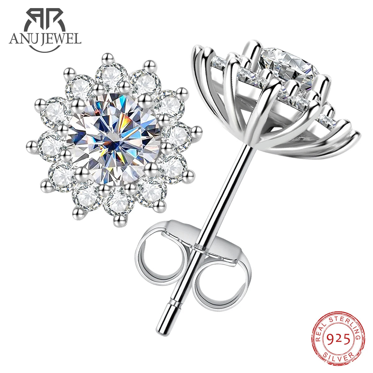 1ct sunflower moissanite stud earrings, S925 — Aurora Moissanite