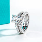 The Kaia Ring — 3ct radiant moissanite bridal set, front view — Aurora Moissanite