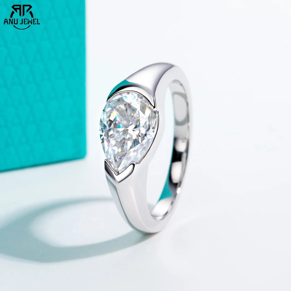 2.5ct pear moissanite tension mount ring, 18K white gold S925, unisex — Aurora Moissanite