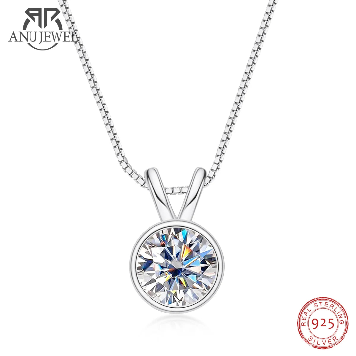 AnuJewe 1ct/2ct D Color  Moissanite Diamond  Necklace Top Quality 18K Gold Plated  Pendant Necklace Fine Jewelry Gifts Wholesale
