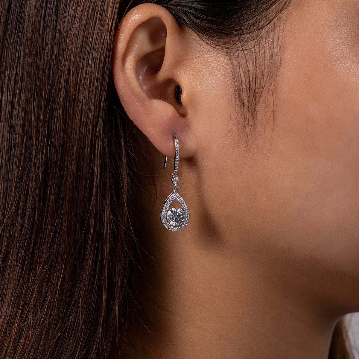 The Mael Earrings — 1ct teardrop moissanite hook drop, S925 — Aurora Moissanite