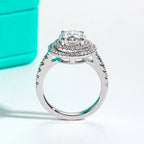 Oval moissanite 3ct D color VVS1 double halo, two concentric ring detail — Aurora Moissanite
