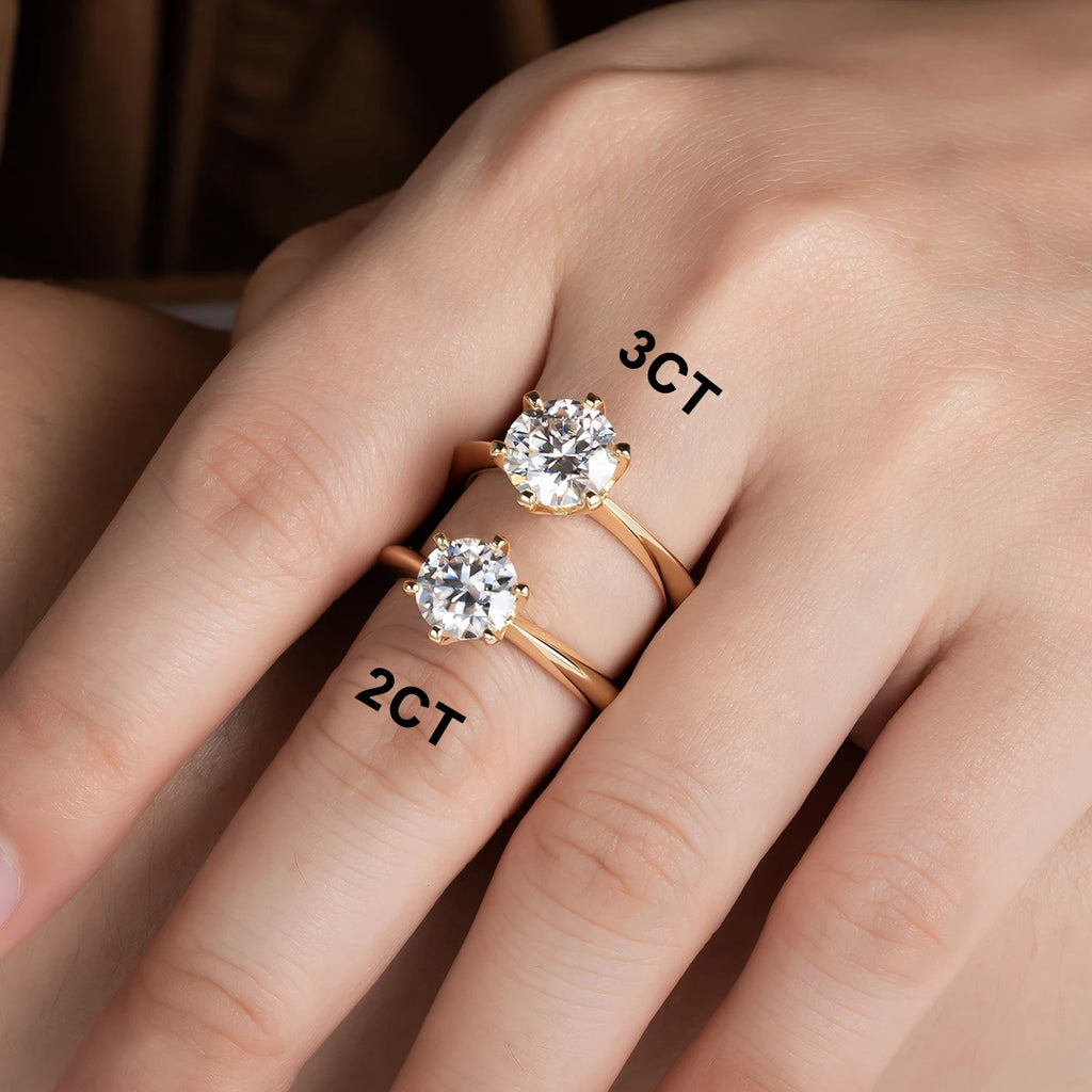 The Zael Ring worn — 2ct or 3ct round moissanite, 14K yellow gold — Aurora Moissanite