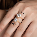 The Zael Ring worn — 2ct or 3ct round moissanite, 14K yellow gold — Aurora Moissanite