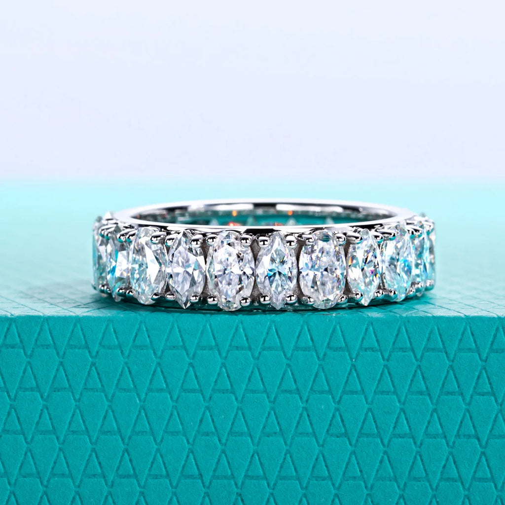 The Mori Band worn — oval marquise moissanite eternity band, S925 — Aurora Moissanite