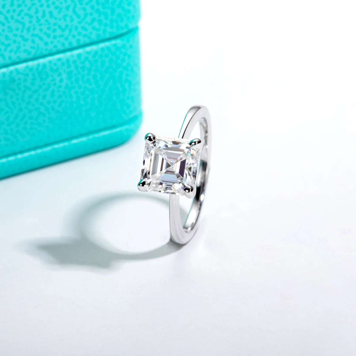 The Kova Ring — 3ct asscher moissanite, front view — Aurora Moissanite