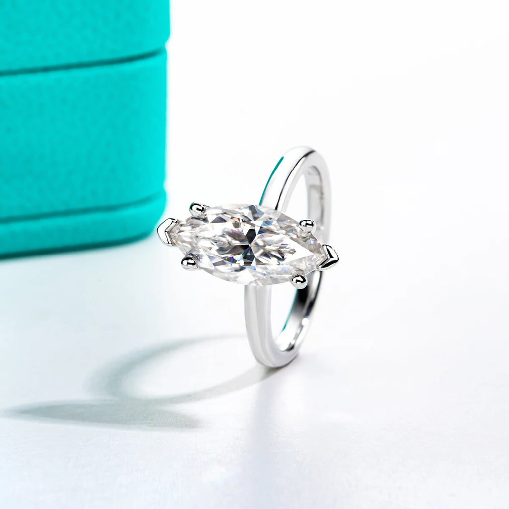 The Foss Ring worn — 3ct marquise moissanite, S925 — Aurora Moissanite