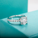 3ct round moissanite ring, side profile, 18K gold plated, wide size range — Aurora Moissanite