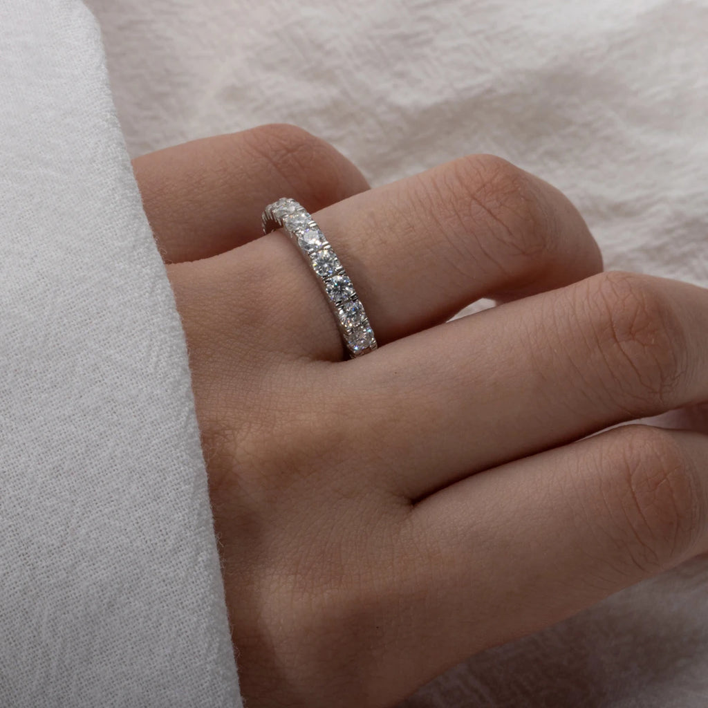 3mm eternity band top view, moissanite all the way around — Aurora Moissanite
