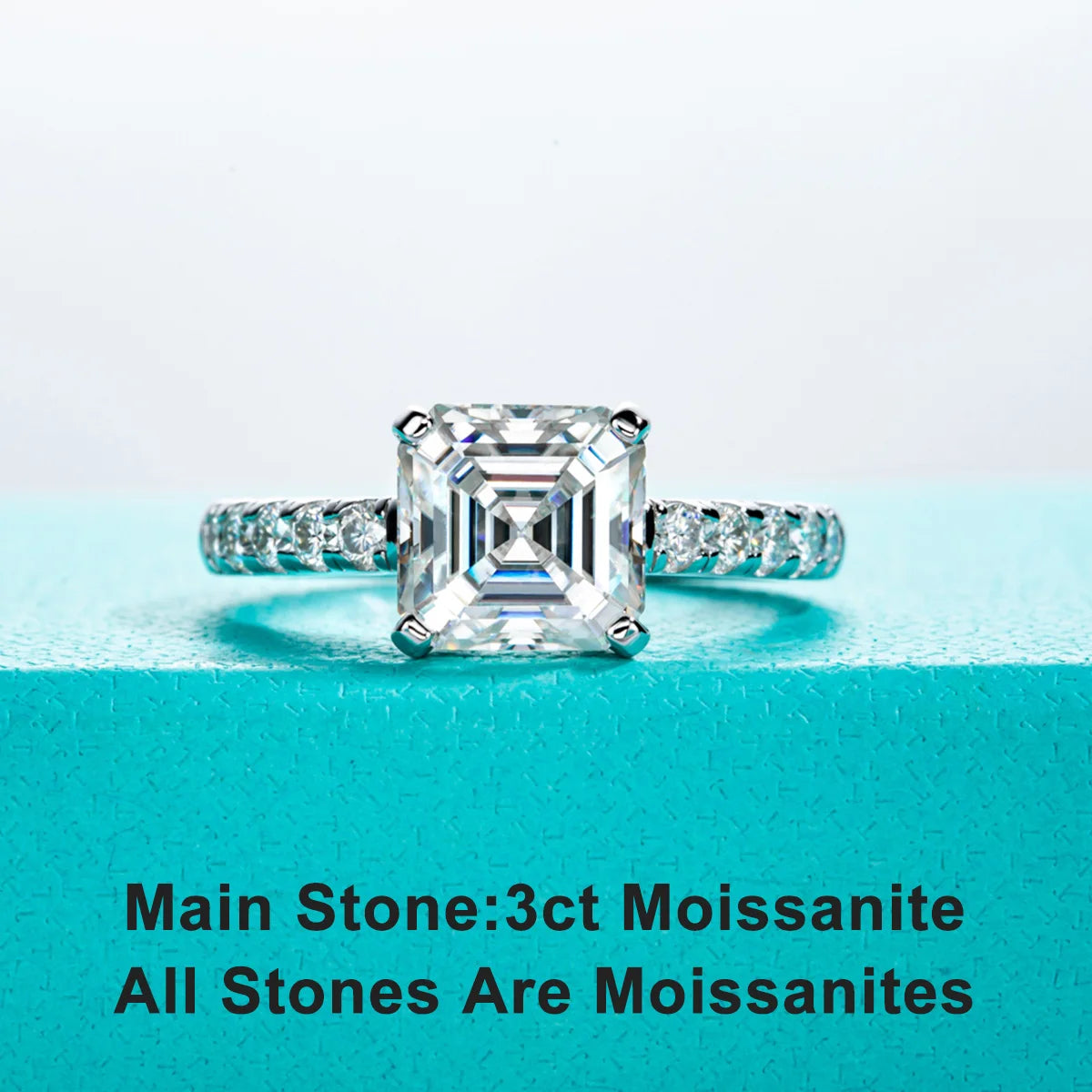 The Alix Ring worn — 3ct asscher cut moissanite, S925 — Aurora Moissanite