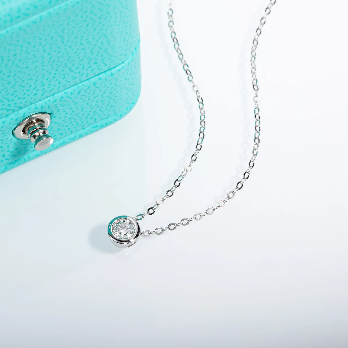 0.3ct moissanite pendant black gun plated, lifestyle shot, 45cm chain — Aurora Moissanite