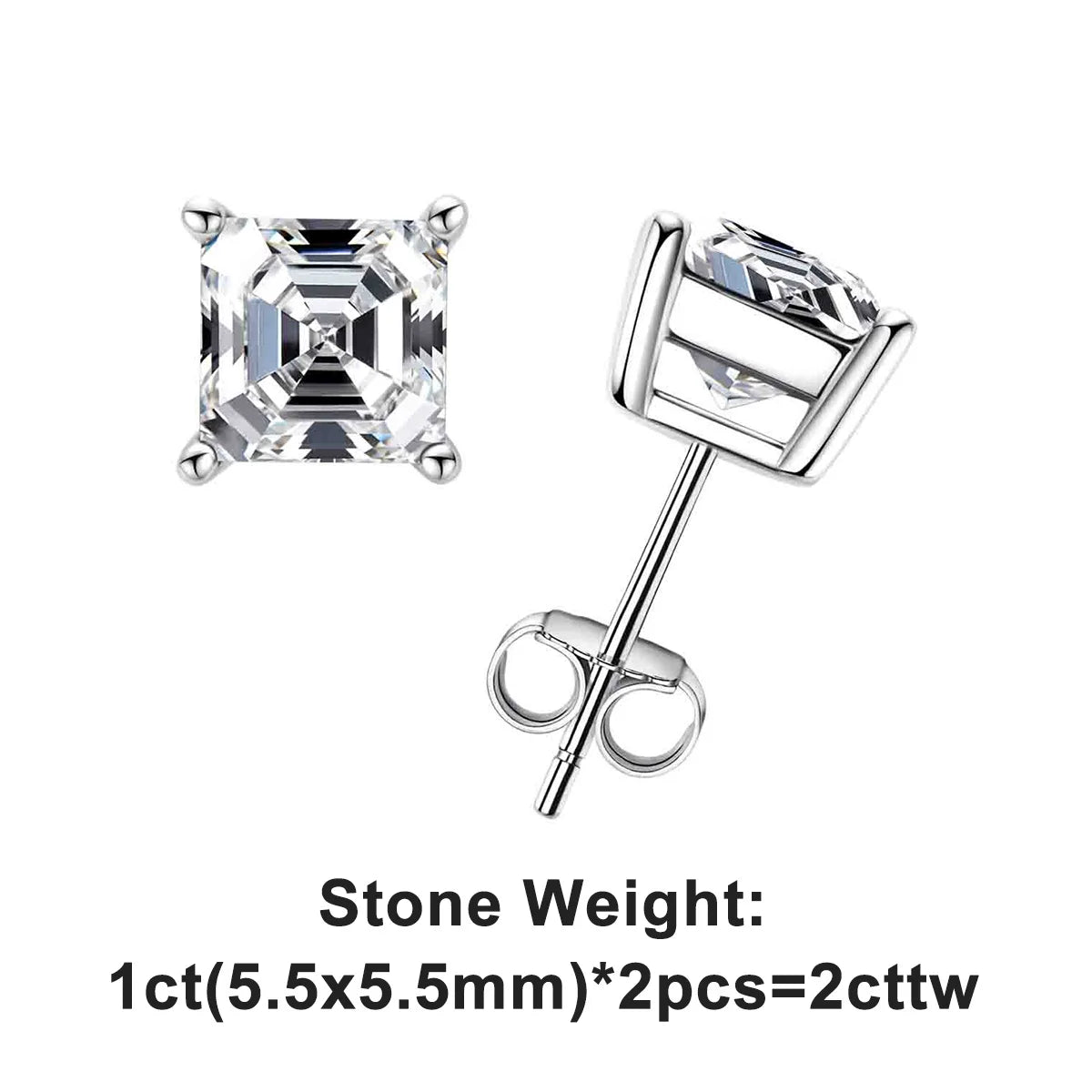 AnuJewel 10K Gold Post 4/2/1ct Asscher Cut Moissanite Stud Earrings Anti-allergy Eearrings For Women Jewelry Wholesale