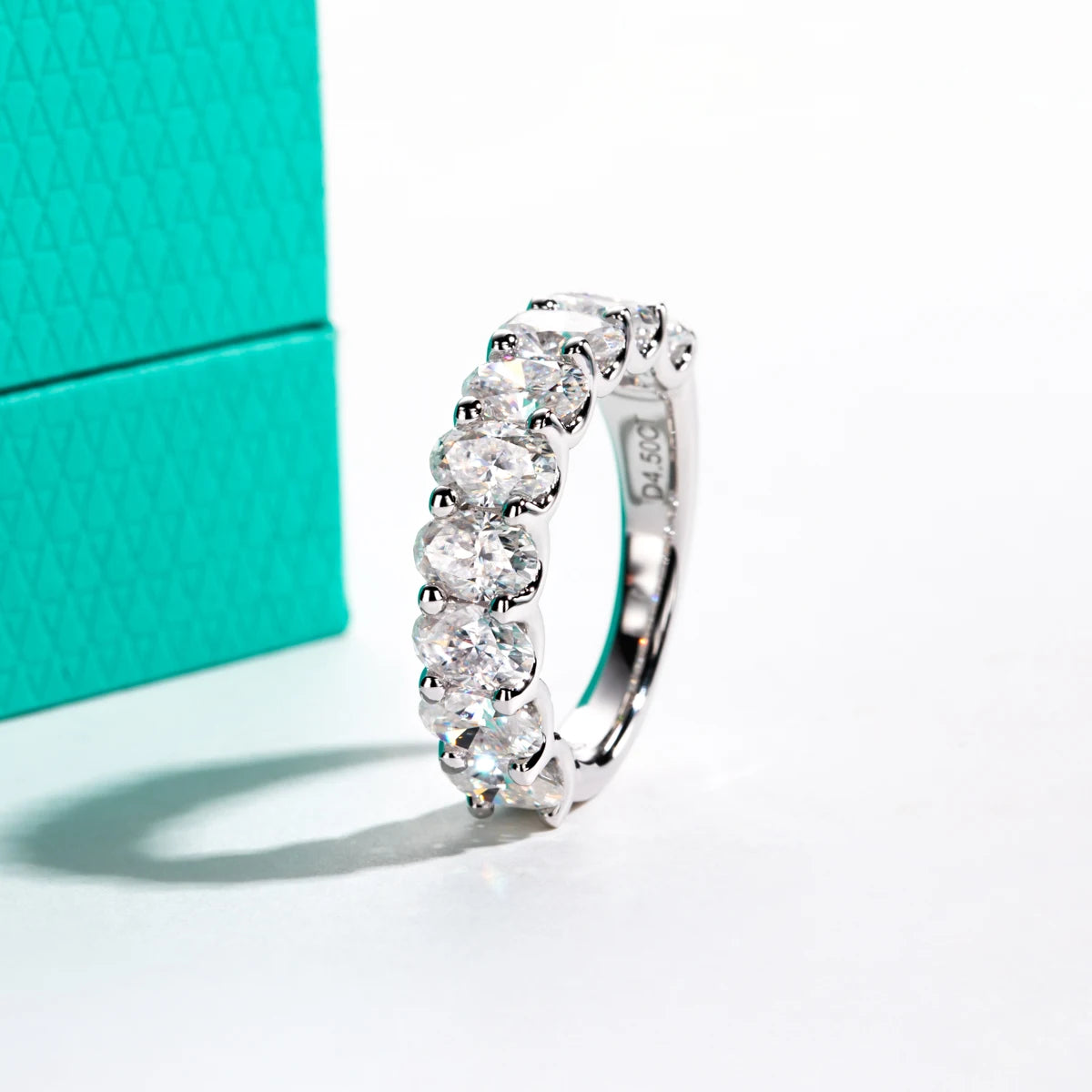 The Alto Band — oval moissanite half eternity wedding ring, front view — Aurora Moissanite