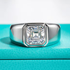 The Crux Ring — 3ct asscher moissanite men's ring, front view — Aurora Moissanite