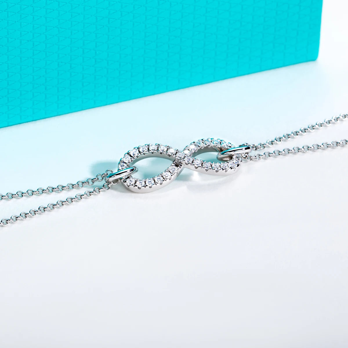 AnuJewel 1.7mm Moissanite Bow-Knot Bracelet 925 Sterling Silver Lab Created Diamond 18+5cm Adjustable Bracelets for Woman Gifts