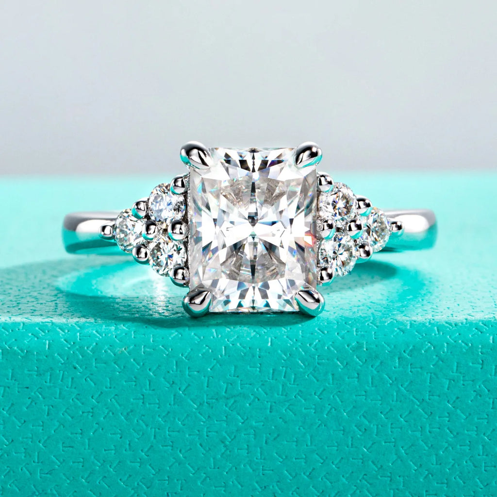 The Dune Ring worn — 3ct radiant moissanite, 18K gold, sizes 5–9.5 — Aurora Moissanite