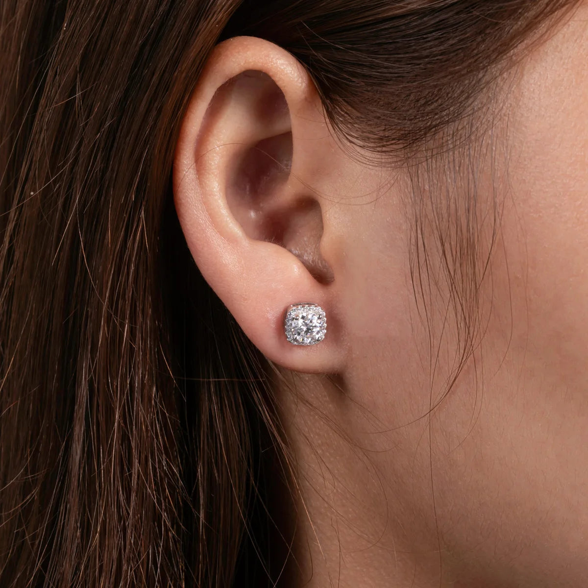 The Luna Earrings — 1cttw 5mm round moissanite stud, S925 — Aurora Moissanite