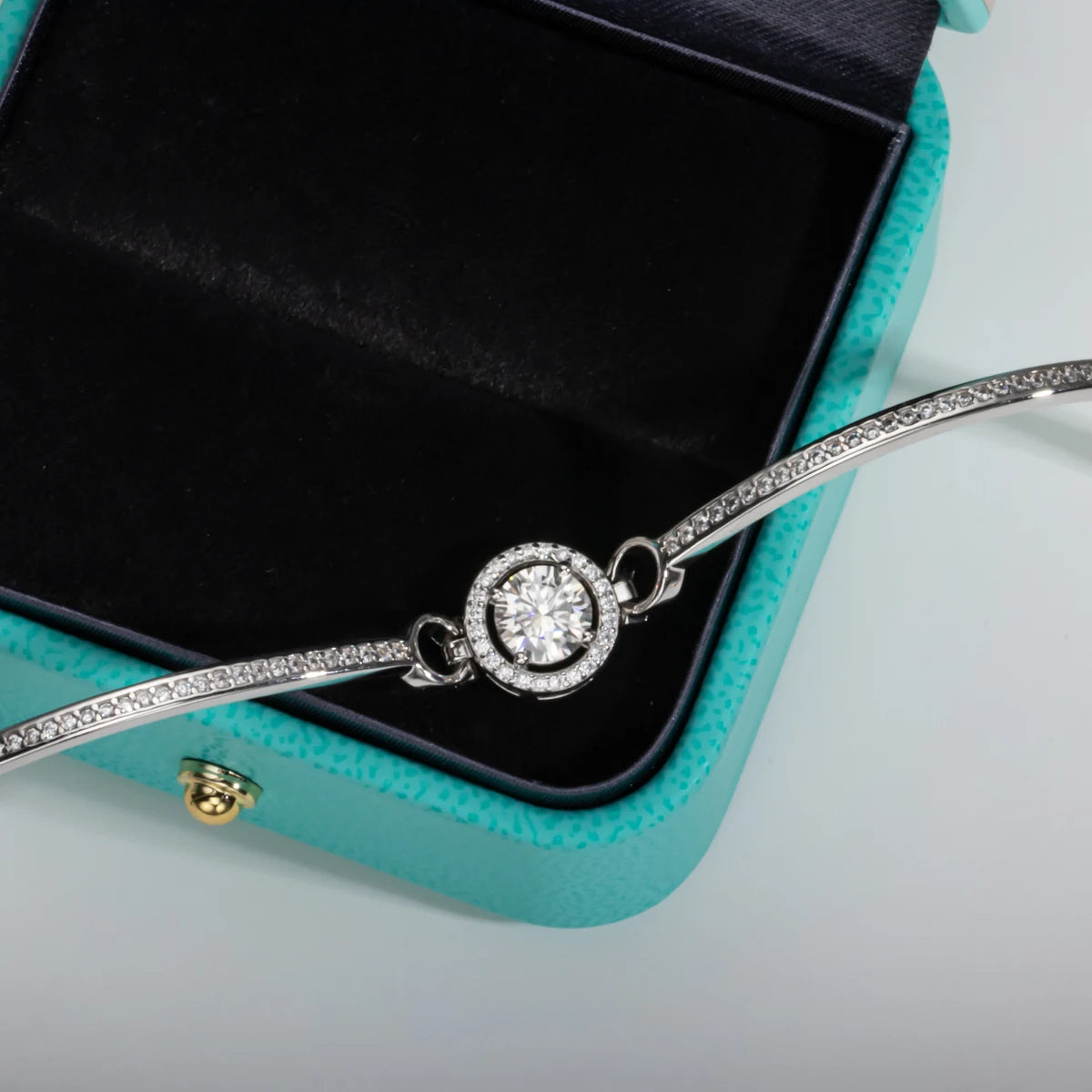 AnuJewel 1ct D Color Moissanite Bracelet 925 Sterling Silver 18K White Gold Plated Adjustable Bangle for Women