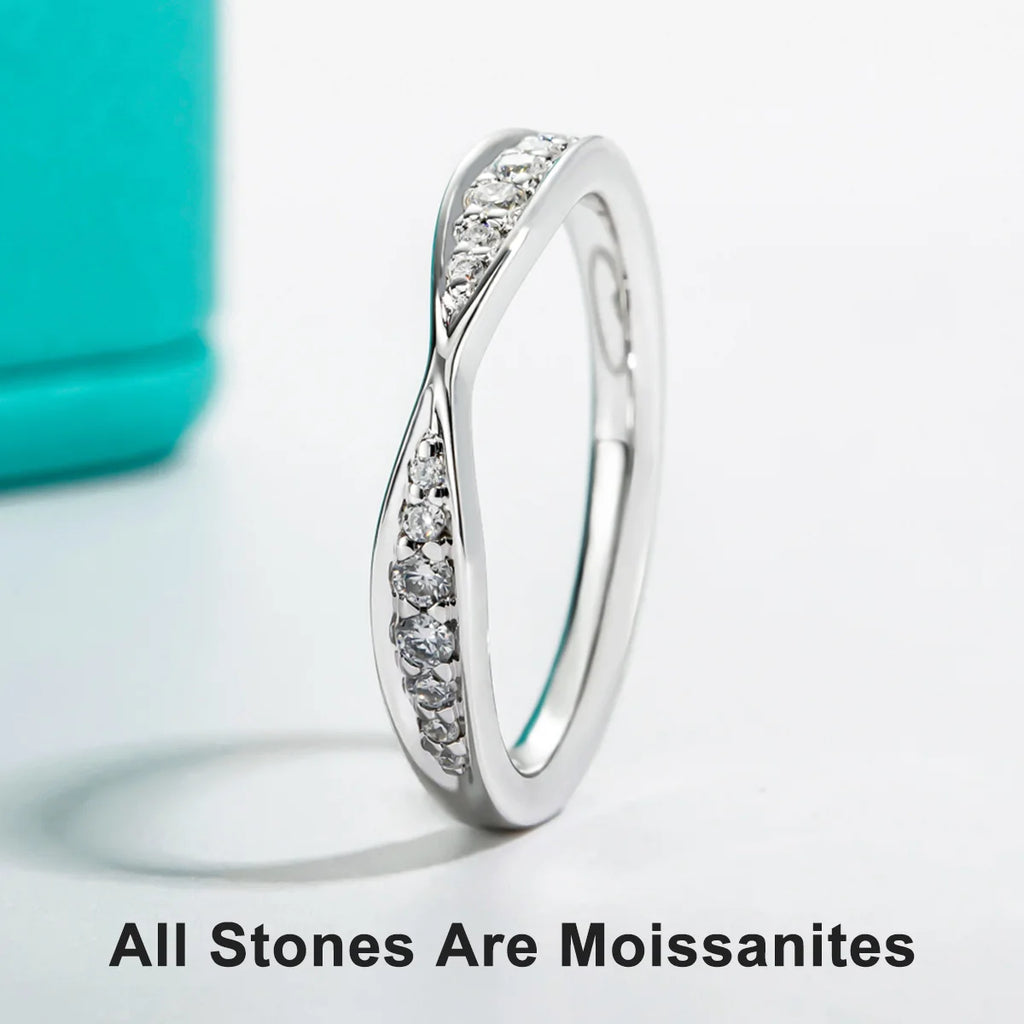 The Knot Band worn — moissanite bow-tie wedding band, 18K gold plated — Aurora Moissanite