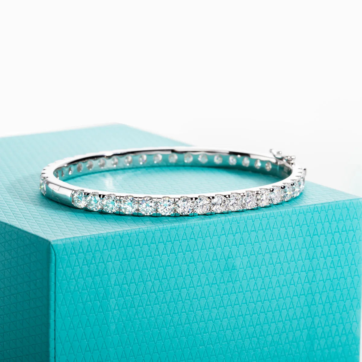 AnuJewel 4mm(11.7cttw) Moissanite Eternity Bracelet 925 Sterling Silver 18K White Gold Plated Classic Bangle for Women Jewelry