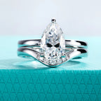 The Triana Ring — 3ct pear moissanite bridal set, front view — Aurora Moissanite