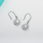 Sunflower moissanite earrings 1ct D color VVS1, floral hook design — Aurora Moissanite
