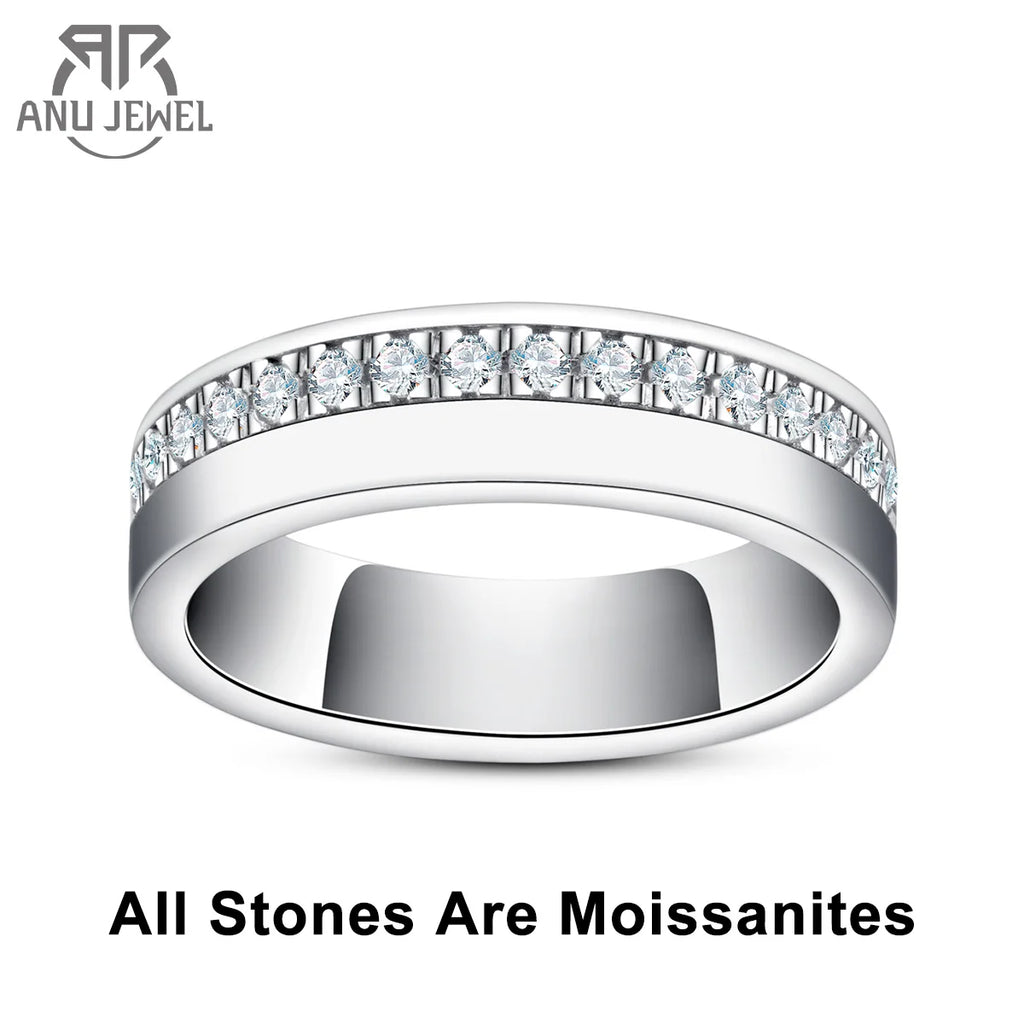 moissanite wedding band ring, S925 unisex sizes 6 to 12 — Aurora Moissanite