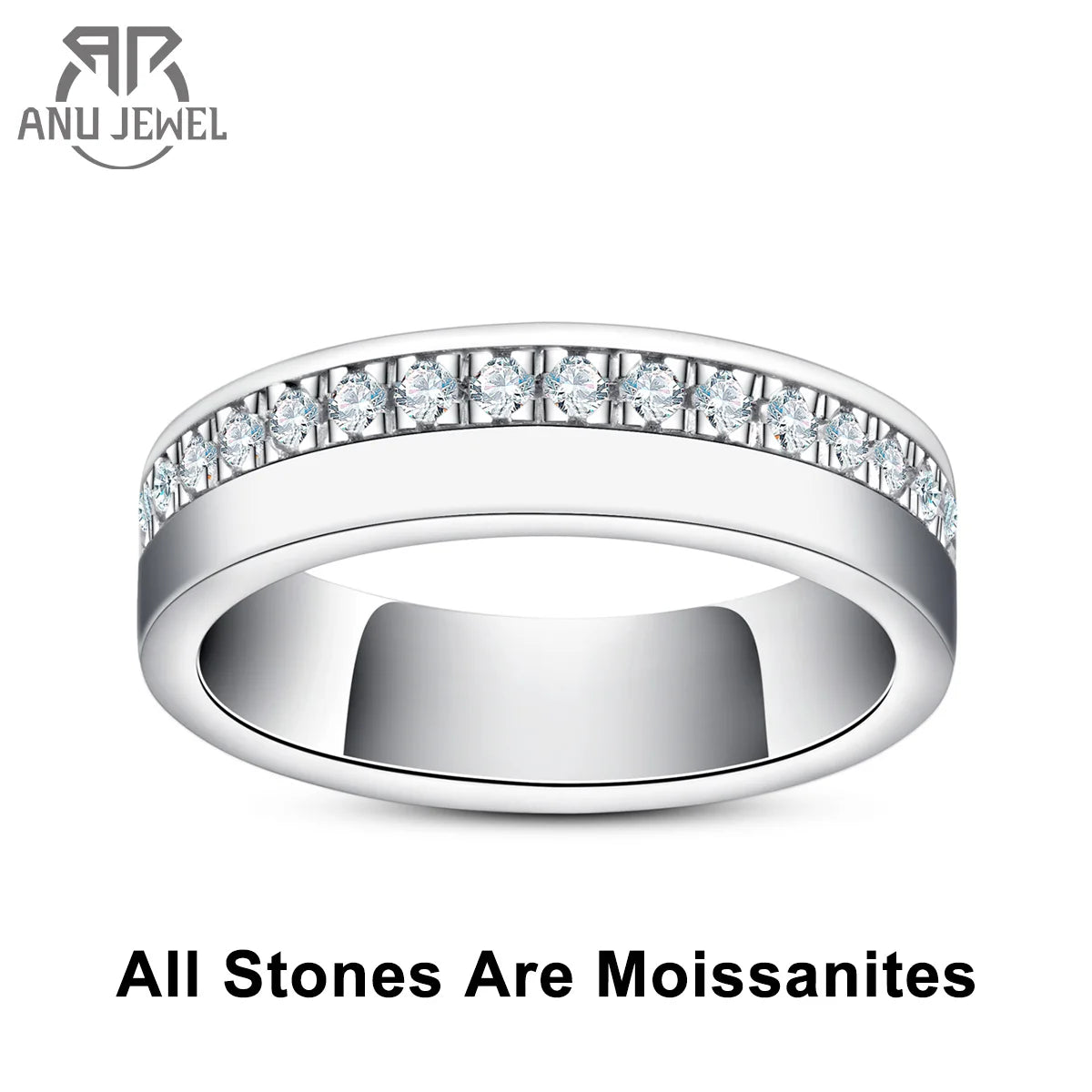 moissanite wedding band ring, S925 unisex sizes 6 to 12 — Aurora Moissanite