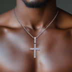 AnuJewel 6.7cttw D Color Moissanite Cross Pendant Layered Hip Hop Necklace 925 Sterling Silver New Age Dope Jewelry for Men