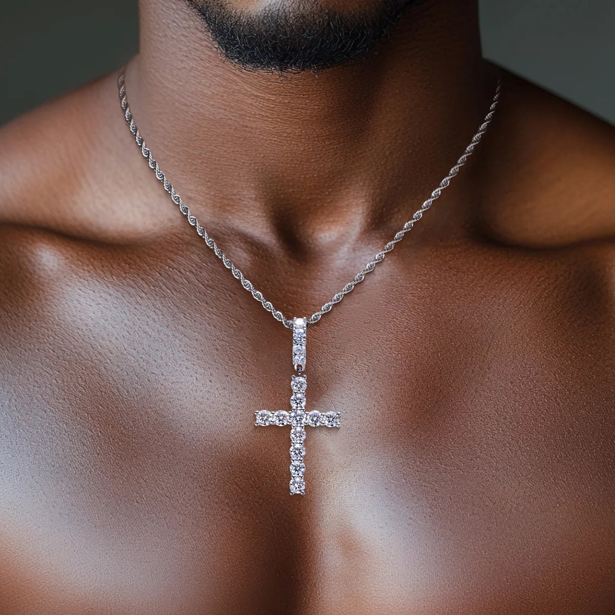 AnuJewel 6.7cttw D Color Moissanite Cross Pendant Layered Hip Hop Necklace 925 Sterling Silver New Age Dope Jewelry for Men