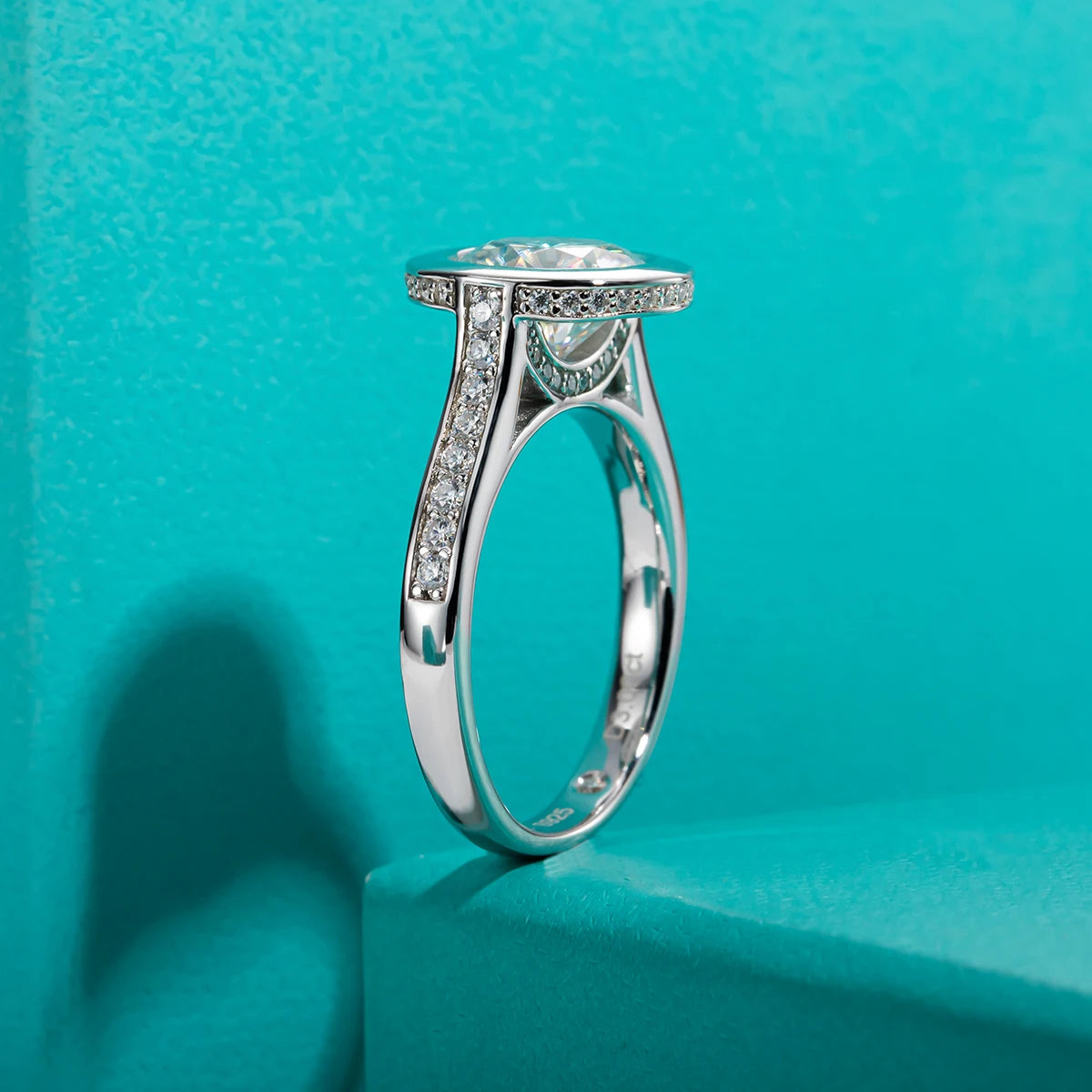 Moissanite 3ct D color VVS1, black gun plated bezel setting — Aurora Moissanite